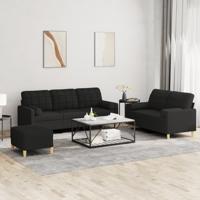 3-delige Loungeset met kussens stof zwart