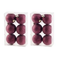 12x Glitter kerstballen aubergine roze 6 cm kerstboomversiering - Kerstbal - thumbnail