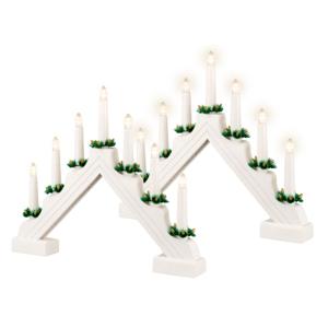 Kaarsenbrug wit - 2x - hout - met LED verlichting - 7 led lampjes - 4,8 x 39,5 x 32 cm