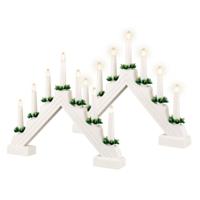 Kaarsenbrug wit - 2x - hout - met LED verlichting - 7 led lampjes - 4,8 x 39,5 x 32 cm
