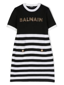 Balmain Kids robe rayée à ornements en cristal - Noir