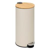 Prullenbak/pedaalemmer Bamboe deksel - beige - metaal - 30 liter - 38 x 29 x 60 cm - keuken - thumbnail