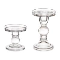 Kaarsen kandelaar set van decoratief glas - voor stompkaarsen - 14 en 9 cm in hoogte