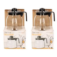 2x stuks theepot/koffiepot met zwarte deksel en handvat 1 liter