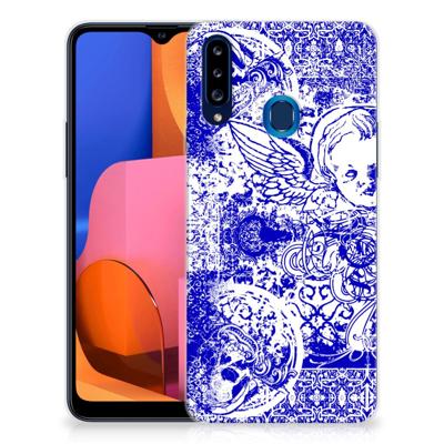 Silicone Back Case Samsung Galaxy A20s Angel Skull Blauw