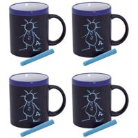 Krijtbord koffie mok - 4x - blauw - beschrijfbare beker - Koffiemok met eigen naam