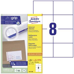 Avery-Zweckform 3427-200 Universele etiketten 105 x 74 mm Papier Wit 1760 stuk(s) Permanent hechtend Laser (kleur)