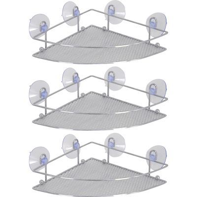 Doucherekje/badkamerrekje - 3x - hoek-model - zilver - 27 x 17 cm - metaal