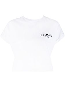 Balmain t-shirt crop à logo floqué - Blanc