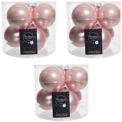 18x Lichtroze glazen kerstballen 8 cm glans en mat