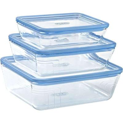 Set van 3 opbergdozen met deksel - PYREX - Zero Plastic - Glas - Rechthoekig - 0,8/1,5/2,6 L