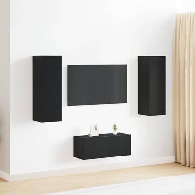 3-delige wandmontage tv-kast set zwart eikenhout