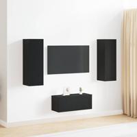 3-delige wandmontage tv-kast set zwart eikenhout