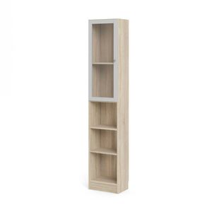 Base wandkast 1 glazen deur en 2 planken eiken structuur decor, wit.