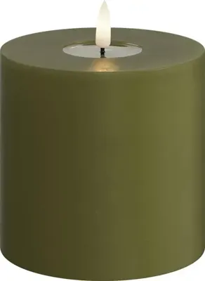 Deluxe Homeart LED kaars real flame 10x10cm olijfgroen