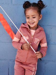 Sportsweater met rits en capuchon voor meisjes met grafische details terracotta