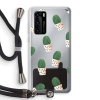 Cactusprint roze: Huawei P40 Transparant Hoesje met koord