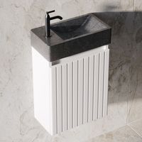 Fontana Recto toiletmeubel ribbelfront mat wit 40x22cm met natuurstenen fontein links - thumbnail