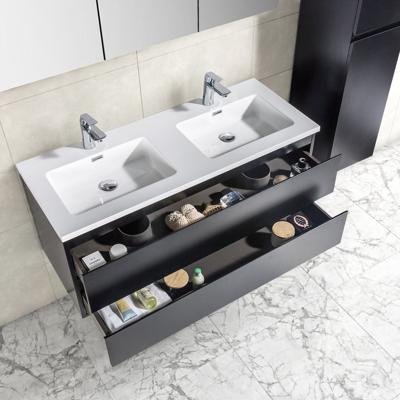 Badkamermeubel Tieme in mat zwart 120x50x48cm met witte wastafel