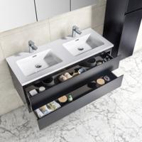 Badkamermeubel Tieme in mat zwart 120x50x48cm met witte wastafel