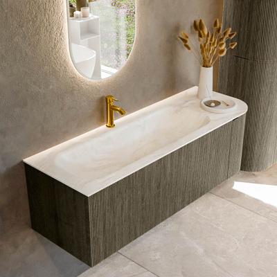 Badmeubel Mondiaz Kurve-Dlux | 135 cm cm | Meubelkleur Shadow | Wastafelkleur Ostra | Solid surface | Wasbak links zijde spoelbak | 1 kraangat