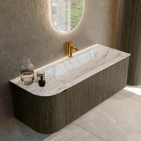 Badmeubel Mondiaz Kurve-Dlux | 125 cm cm | Meubelkleur Shadow | Wastafelkleur Glace | Solid surface | Wasbak rechter zijde spoelbak | 1 kraangat