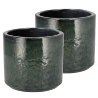 DK Design Bloempot rond model Green Glaze - 2x - groen - D14 x H15 cm - glanzend