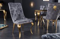 Elegante stoel MODERN BAROK grijs fluweel met gouden leeuwenkop - 42318 - thumbnail