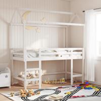Halfhoogslaper met ladder en bedhuis grenenhout wit 90x200 cm Halfhoogslaper met ladder en bedhuis grenenhout wit 90x200 cm
