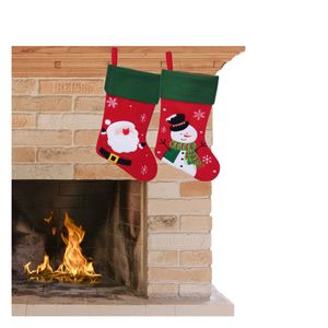 Decoratie kerstsokken - set 2x st - rood - kerstman en sneeuwpop- H45 cm