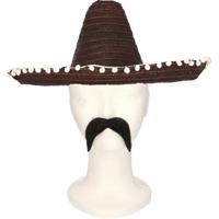 Carnaval verkleed set Gringo - Mexicaanse sombrero hoed - zwart - met Western thema plaksnor - thumbnail