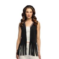 Carnaval verkleed gilet - dames - zwart - themafeest - hippie