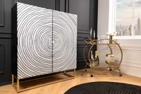 Massief houten hoge kast ZEN CIRCLES 120cm wit zwart mangohout 3D design metaal goud - 44492