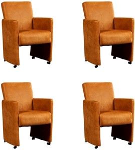 Set van 4 Cognac leren moderne eetkamerfauteuils Elegant - Kenia Leer Cognac (cognac leer)