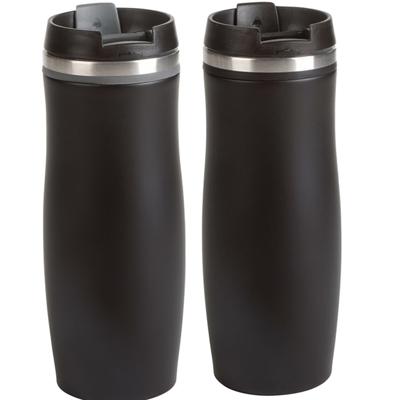 Thermosbekers - warmhoud drinkbekers - 2x stuks - grijs en zwart - 400 ml - Isolerende drinkbekers Thermosbekers - warmhoud drinkbekers - 2x stuks - grijs en zwart - 400 ml - Isolerende drinkbekers