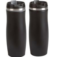 Thermosbekers - warmhoud drinkbekers - 2x stuks - grijs en zwart - 400 ml - Isolerende drinkbekers