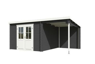 Blokhut met overkapping Tampa 481x292 Carbon Grey-Wit - Outdoor life