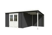 Blokhut met overkapping Tampa 481x292 Carbon Grey-Wit - Outdoor life