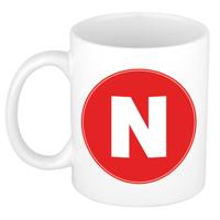 Koffie mok met de letter N - beker - rood - eerste letter van een voornaam - wit - 300 ml