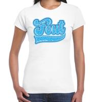 Verkleed T-shirt dames - FOUT - wit - blauw panter look - fout/goud/stout