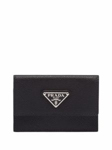 Prada porte-cartes en cuir saffiano à logo triangle - Noir