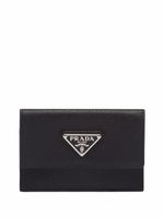 Prada porte-cartes en cuir saffiano à logo triangle - Noir