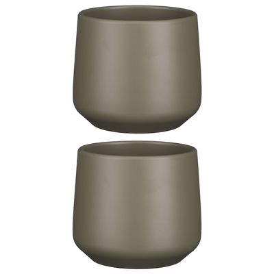 2x stuks bloempot mat donkergroen keramiek voor kamerplant H15.5 x D17 cm