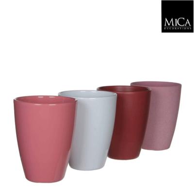 Bloempot Tusca pot rond wit roze marsala 4 assorti h17xd13,5 cm - Mica decorations