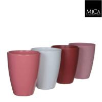 Bloempot Tusca pot rond wit roze marsala 4 assorti h17xd13,5 cm - Mica decorations