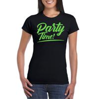 Verkleed T-shirt voor dames - party time - zwart - groen glitter - carnaval/themafeest