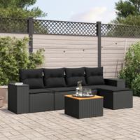 6-delige Loungeset met kussens poly rattan zwart