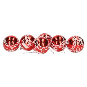 Kerstballen - gedecoreerd - 6x st - rood - kunststof - luxe - kerstversiering