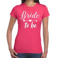 Bride to be tekst t-shirt - met Cupido pijl - roze - voor dames - Vrijgezellenfeest kleding