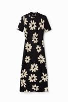 Slim fit midi-jurk met arty bloemen - BLACK - M